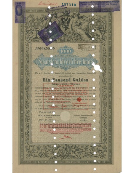 STAATSSCHULDVERSCHREIBUNG 1000 GULDEN - WIEN 1868