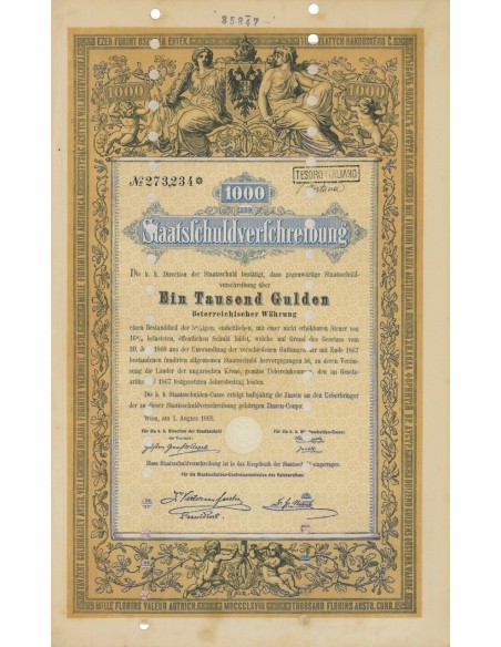 STAATSSCHULDVERSCHREIBUNG 1000 GULDEN - WIEN 1868