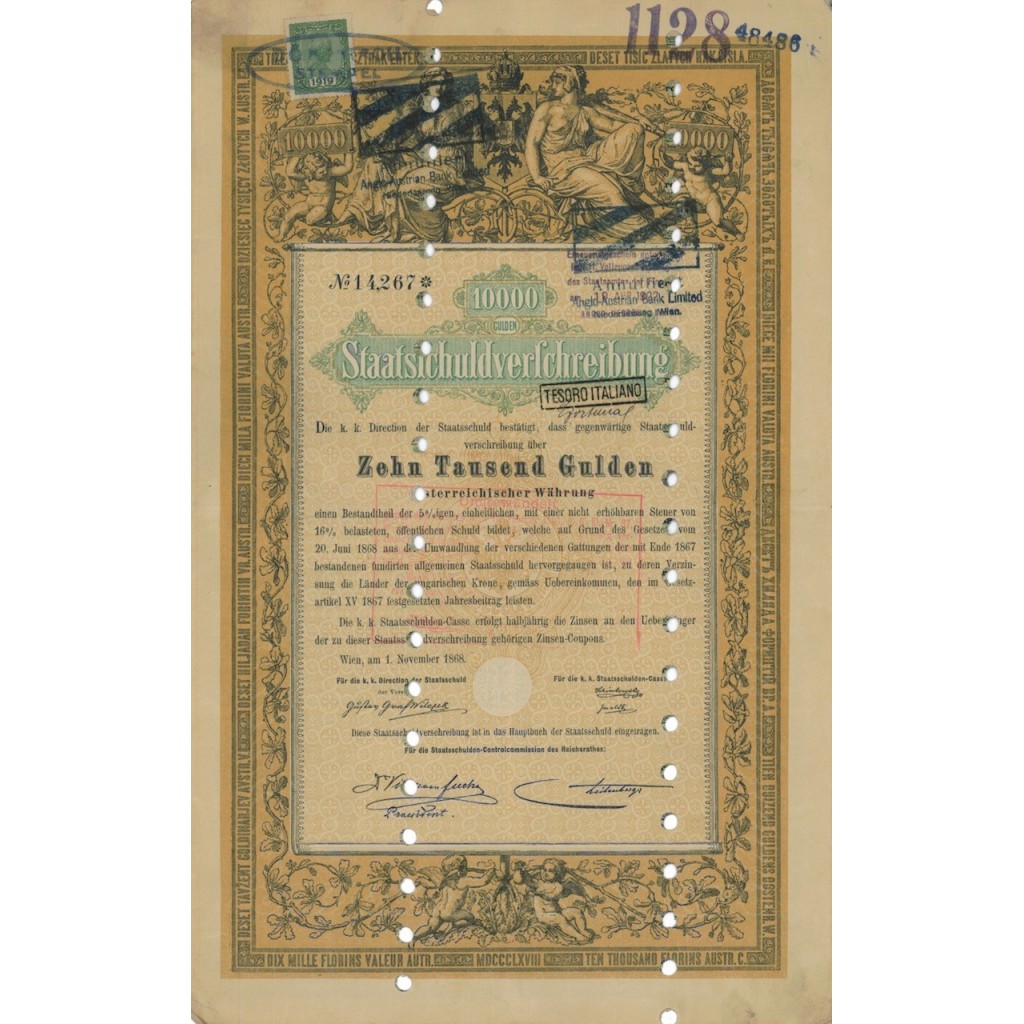 STAATSSCHULDVERSCHREIBUNG 10000 GULDEN - WIEN 1868