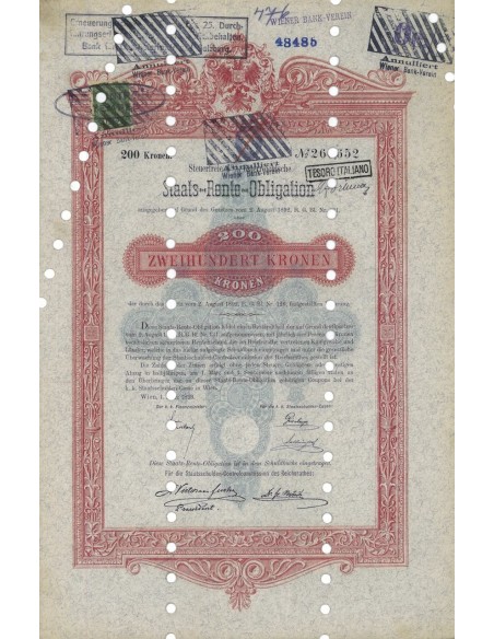 STAATS RENTE OBLIGATION 200 KRONEN - 1893