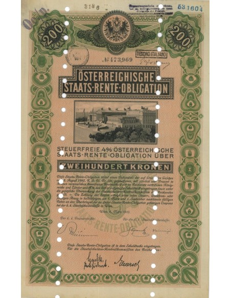 STAATS RENTE OBLIGATION 200 KRONEN - 1910