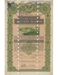 STAATS RENTE OBLIGATION 200 KRONEN - 1912