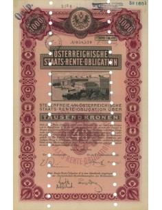 STAATS RENTE OBLIGATION 1000 KRONEN - 1910