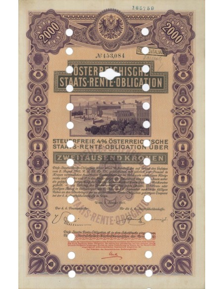STAATS RENTE OBLIGATION 2000 KRONEN - 1911