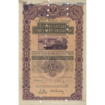 STAATS RENTE OBLIGATION 2000 KRONEN - 1912