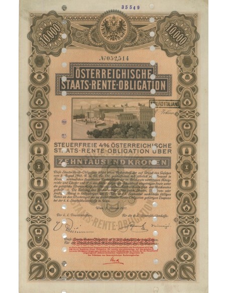 STAATS RENTE OBLIGATION 10000 KRONEN - 1911