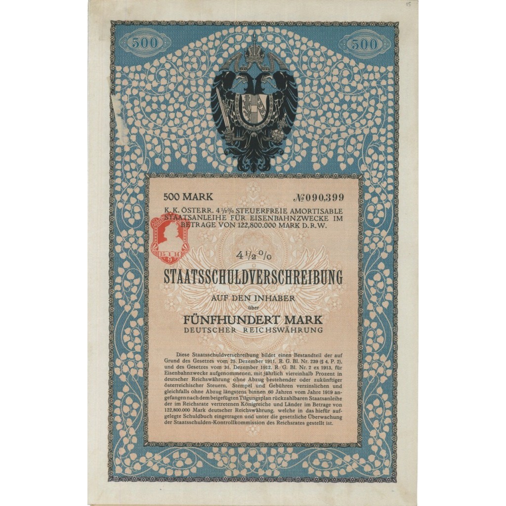 STAATSSCHULDVERSCHREIBUNG 500 MARK - 1911