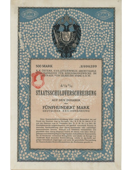 STAATSSCHULDVERSCHREIBUNG 500 MARK - 1911