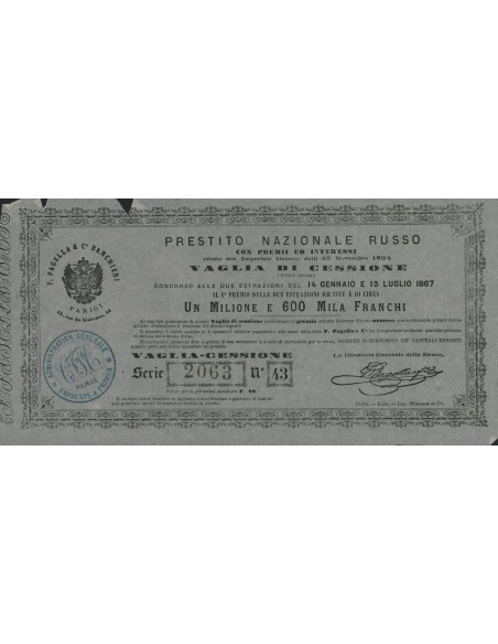 PRESTITO NAZIONALE RUSSO - VAGLIA DI CESSIONE - 1864