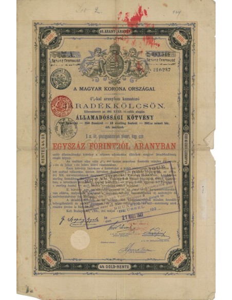 MAGYAR KORONA ORSZAGAI - 250 FRANCS - BUDAPEST 1881