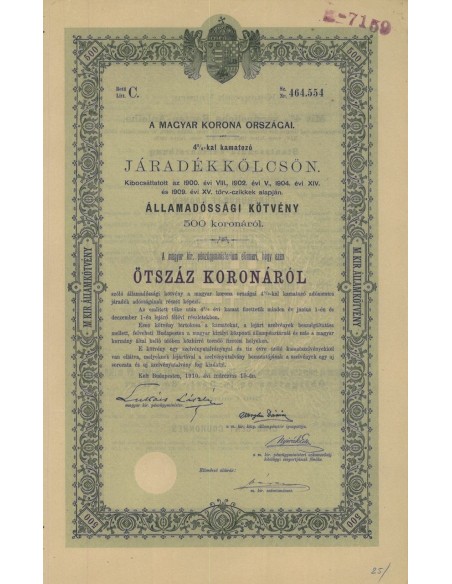 MAGYAR KORONA ORSZAGAI - 500 KORONAROL - BUDAPEST 1910