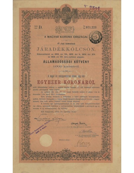 MAGYAR KORONA ORSZAGAI - 1000 KORONAROL - BUDAPEST 1910