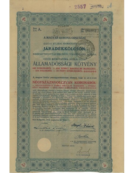 MAGYAR KORONA ORSZAGAI - 480 KORONAROL - BUDAPEST 1910