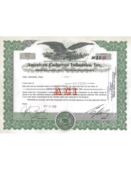 AMERICAN CADUCEUS INDUSTRIES INC 15 AZIONI - 1967