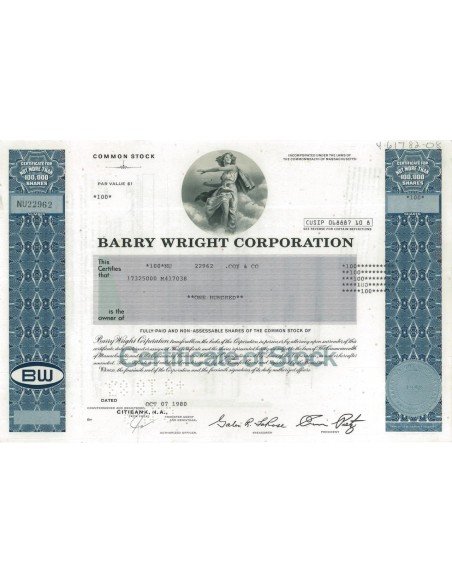 BARRY WRIGHT CORPORATION - 100 AZIONI - 1980