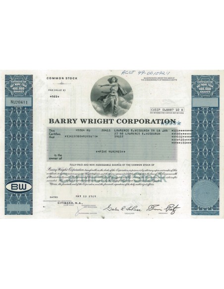 BARRY WRIGHT CORPORATION - 500 AZIONI - 1980