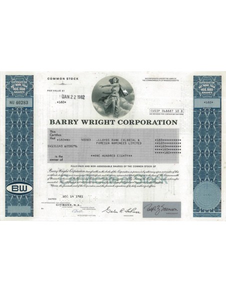 BARRY WRIGHT CORPORATION - 180 AZIONI - 1980