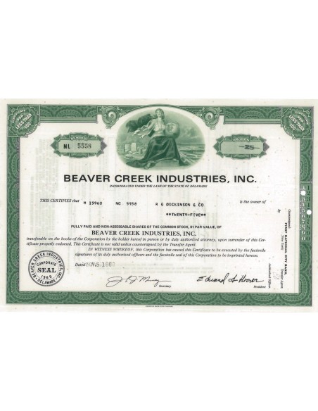 BEAVER CREEK INDUSTRIES, INC - 25 AZIONI - 1969