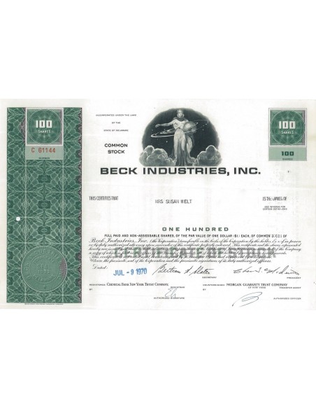 BECK INDUSTRIES, INC. - 100 AZIONI - 1970