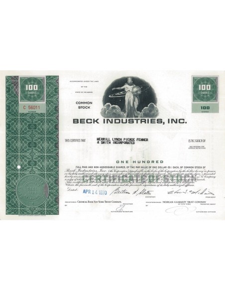 BECK INDUSTRIES, INC. - 100 AZIONI - 1970