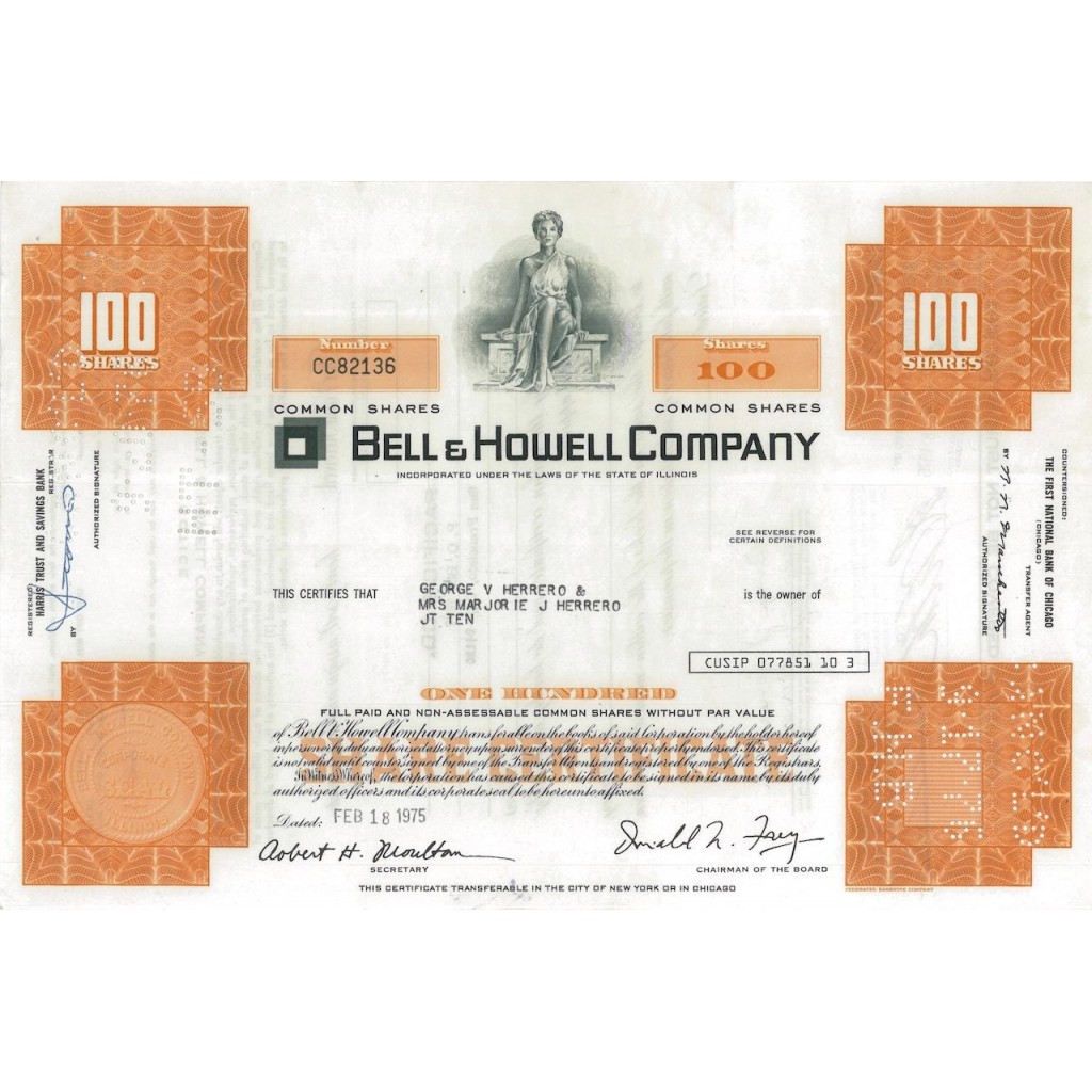 BELL E HOWELL COMPANY - 100 AZIONI - 1975