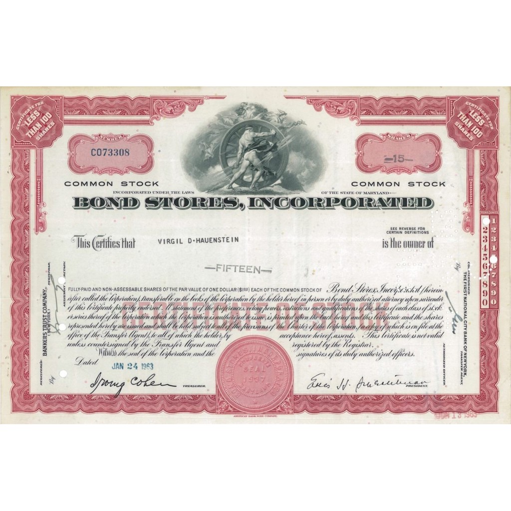 BOND STORES, INCORPORATED - 15 AZIONI - 1963