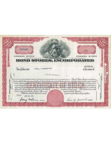 BOND STORES, INCORPORATED - 15 AZIONI - 1963