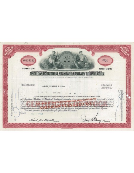 AMERICAN RADIATOR E STANDARD SANITARY CORPORATION 90 AZIONI - 1968