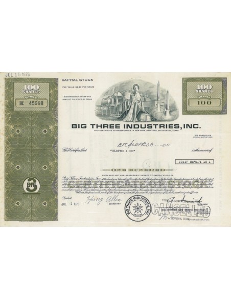 BIG THREE INDUSTRIES, INC. 100 AZIONI - 1976
