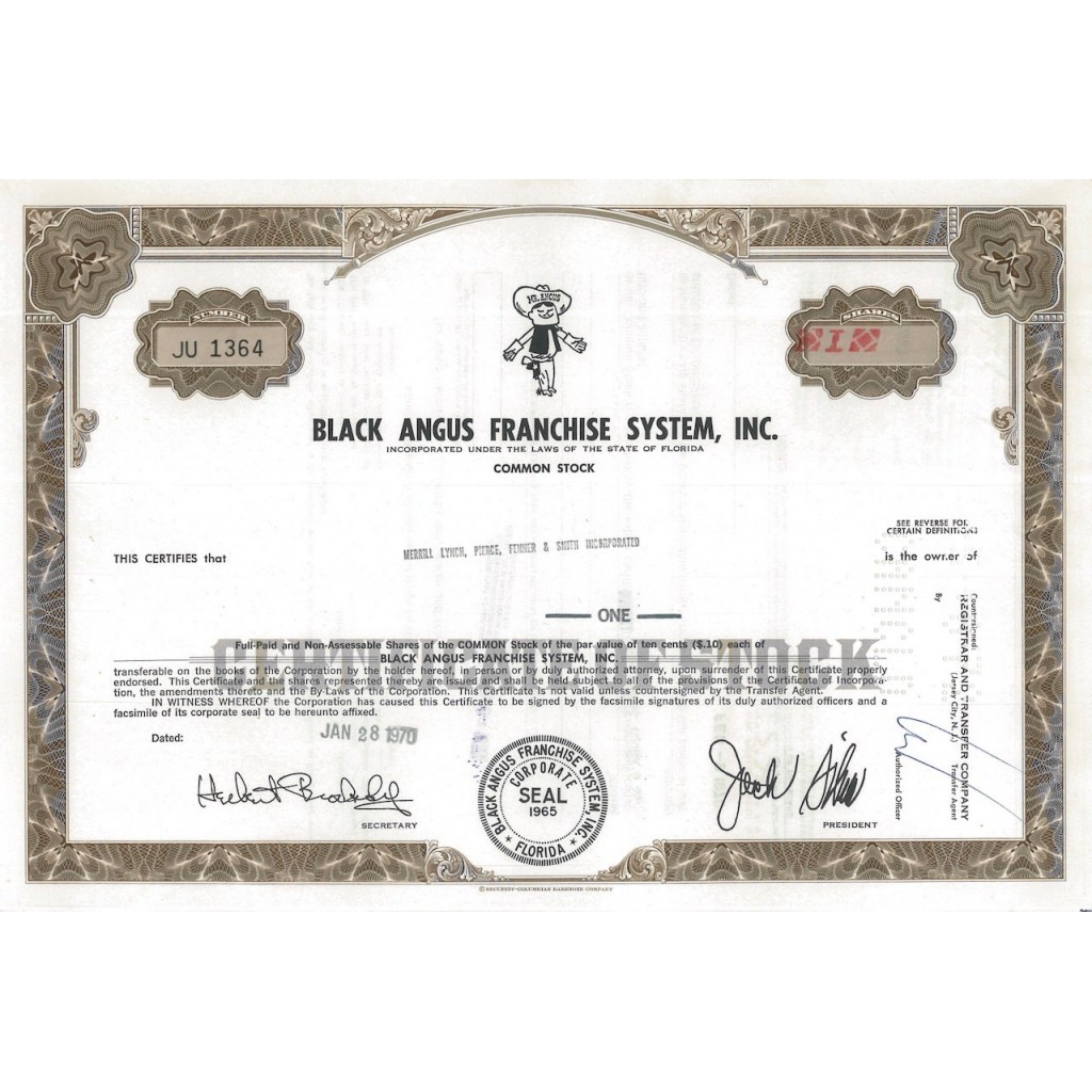 BLACK ANGUS FRANCHISE SYSTEM , INC. 1 AZIONE - 1970