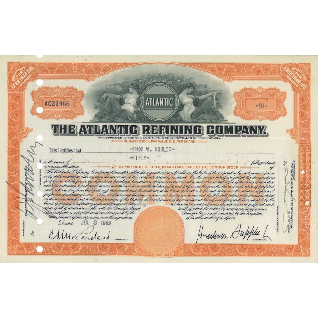 THE ATLANTIC REFINING COMPANY - 50 AZIONI - 1952