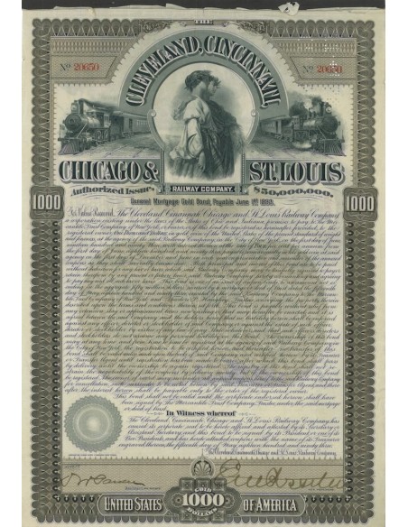CLEVELAND, CINCINNATI,CHICAGO E ST. LOUIS RAILWAY 1000 GOLD DOLLARS