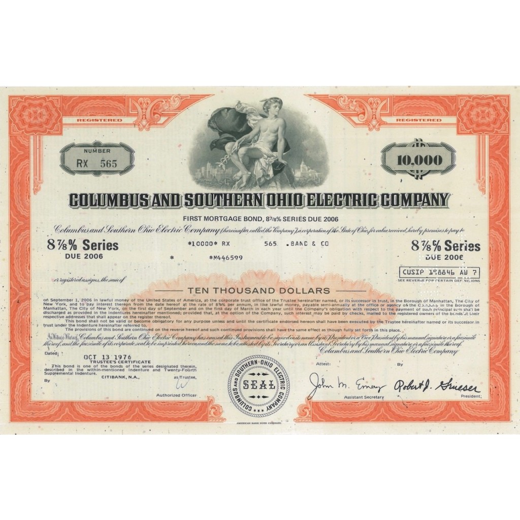 COLUMBUS AND SOUTHERN OHIO ELECTRIC COMPANY 10000 DOLLARI - 1976