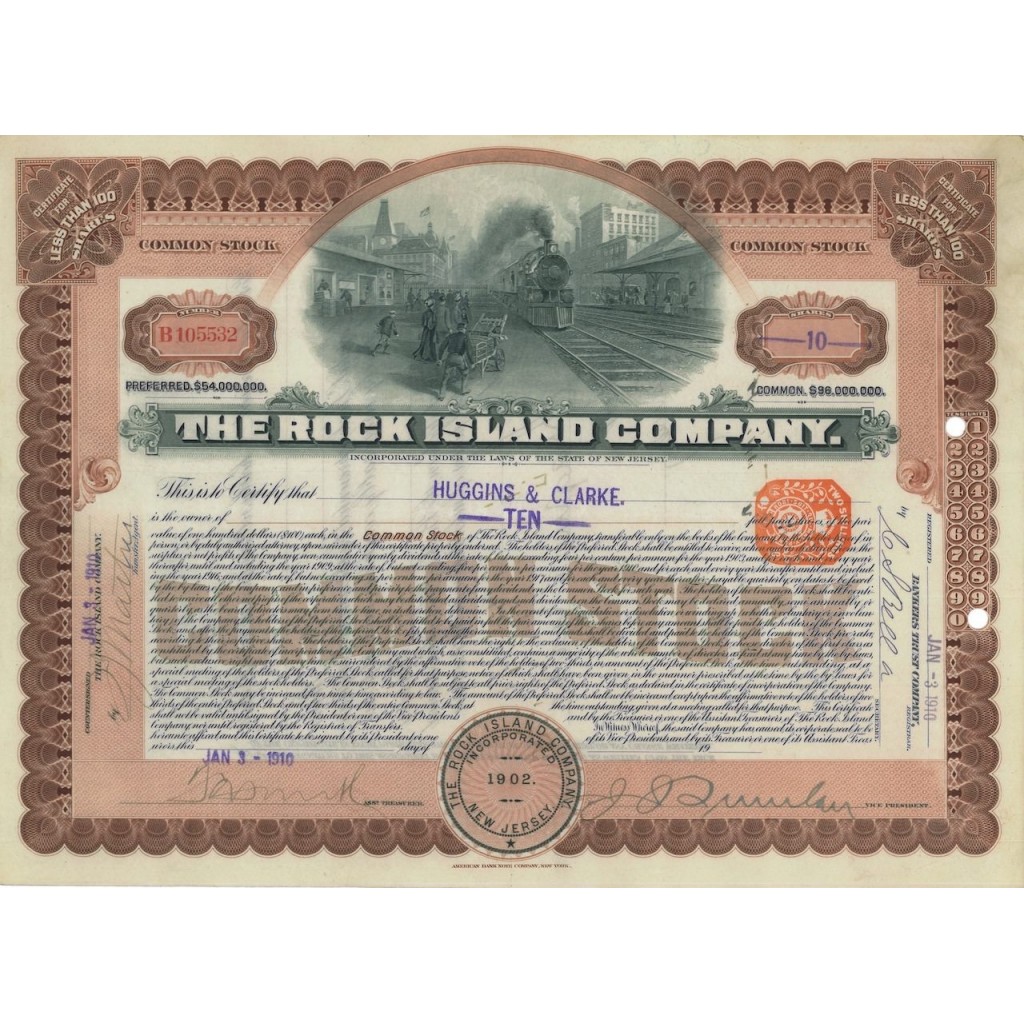 THE ROCK ISLAND COMPANY - 10 AZIONI - 1910