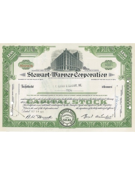 STEWART-WARNER CORPORATION - 10 AZIONI - 1965