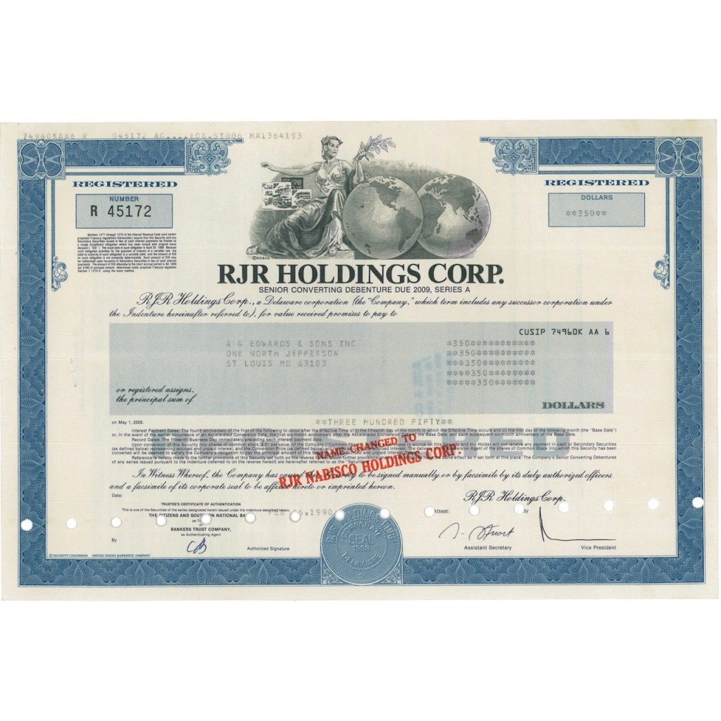 RJR HOLDINGS CORP. - 350 DOLLARI - 1990