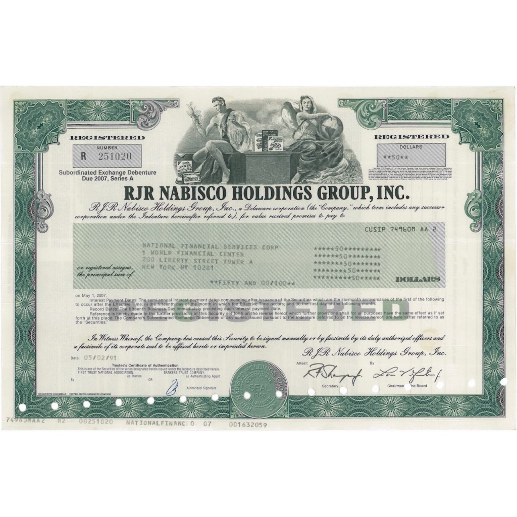 RJR NABISCO HOLDINGS CORP. - 50 DOLLARI - 1991