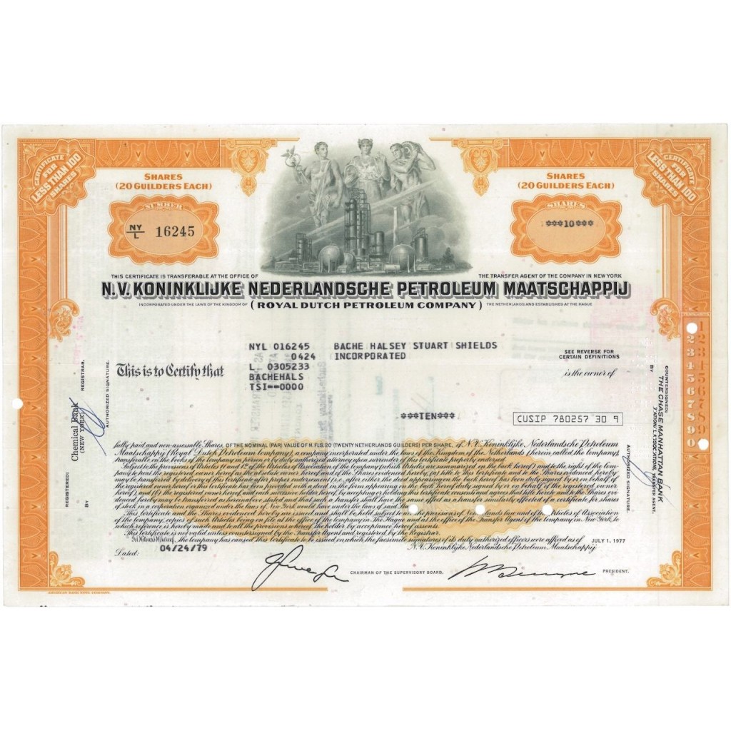 N.V. KONINKLIJKE NEDERLANDSCHE PETROLEUM MAATSCHAPPIJ - 10 AZIONI