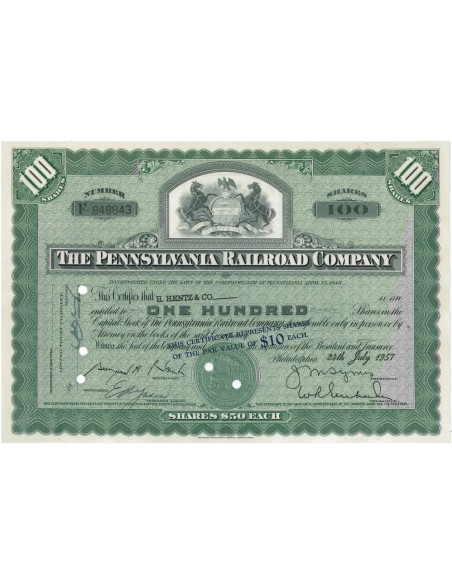 THE PENNSYLVANIA RAILROAD COMPANY - 100 AZIONI - 1957