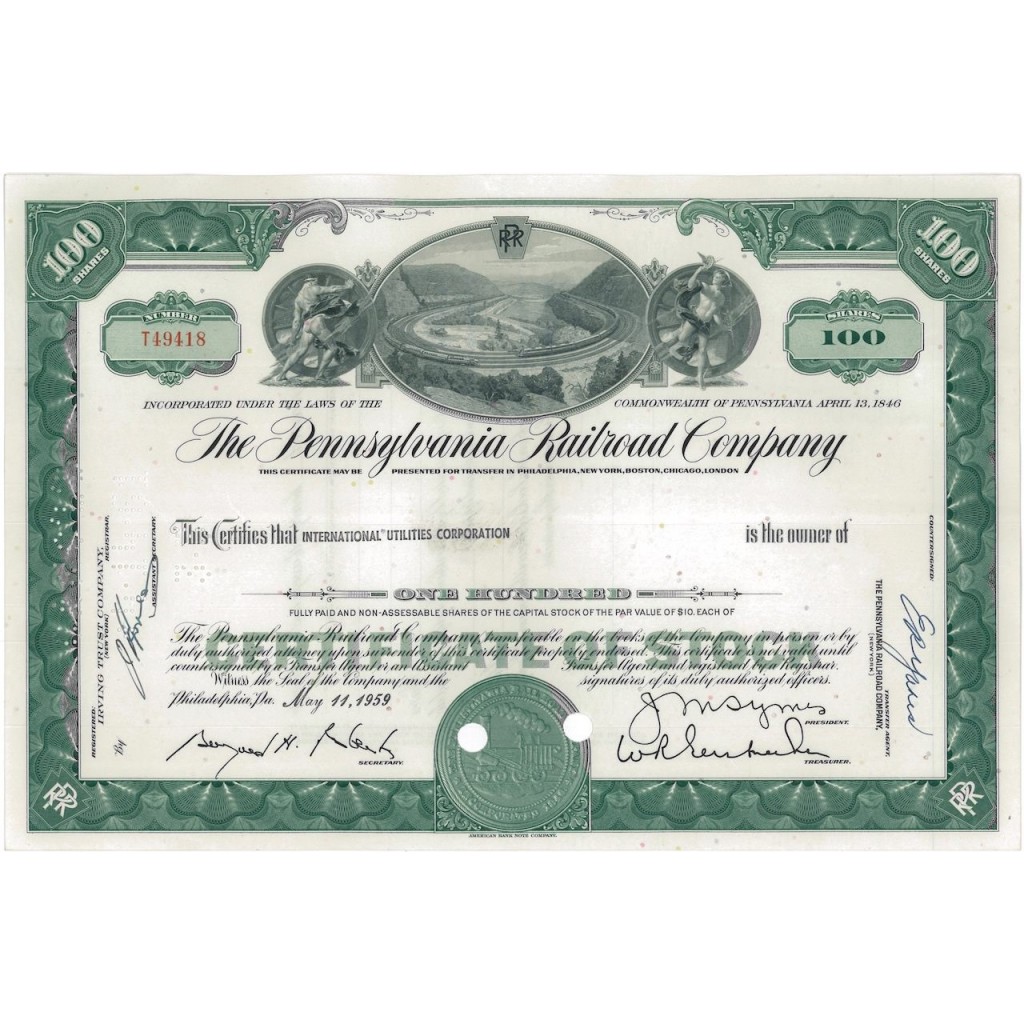 THE PENNSYLVANIA RAILROAD COMPANY - 100 AZIONI - 1959