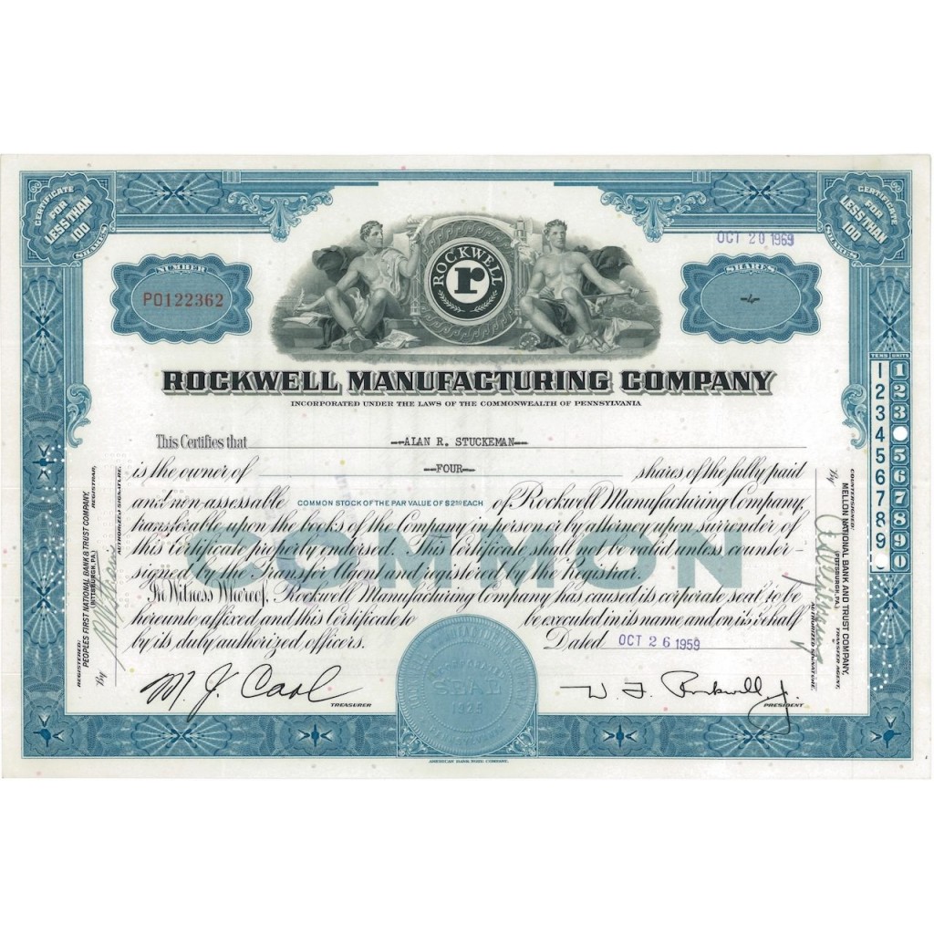 ROCKWELL MANUFACTURING COMPANY - 4 AZIONI -1959