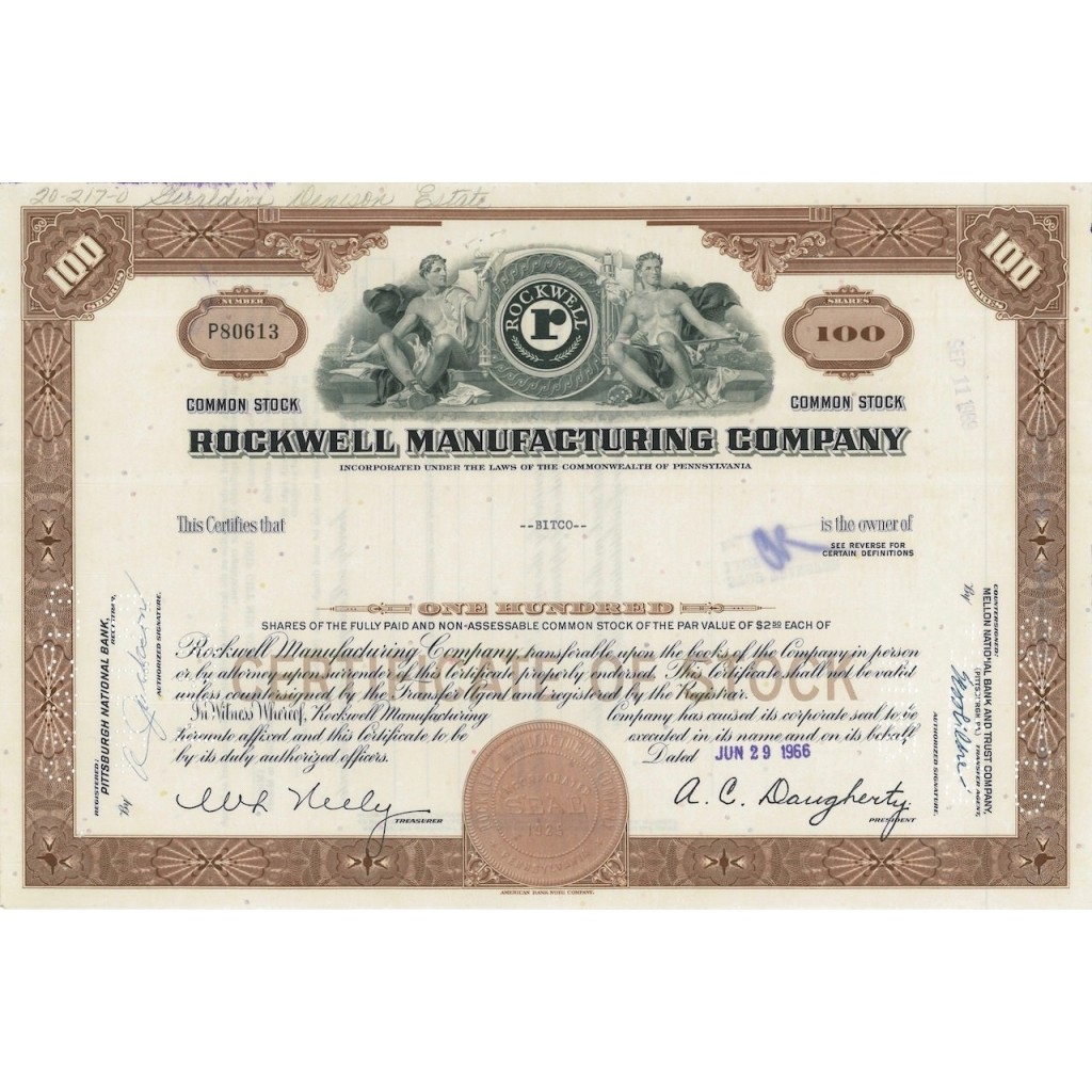 ROCKWELL MANUFACTURING COMPANY - 100 AZIONI -1966