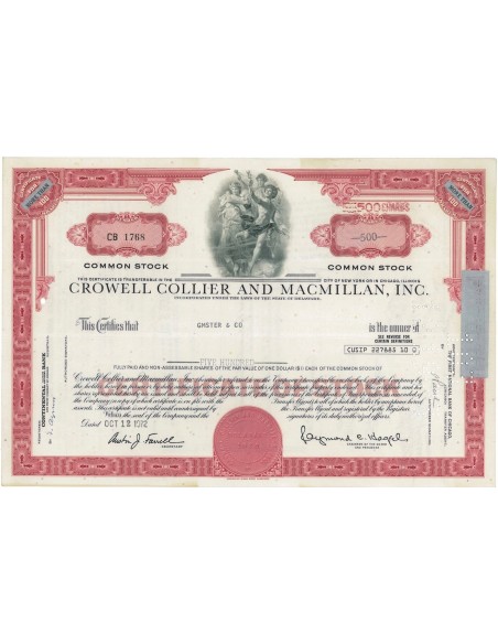 CROWELL COLLIER AND MACMILLAN, INC. - 500 AZIONI - 1972