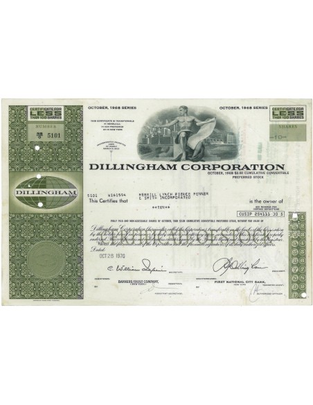 DILLINGHAM CORPORATION - 10 AZIONI - 1970
