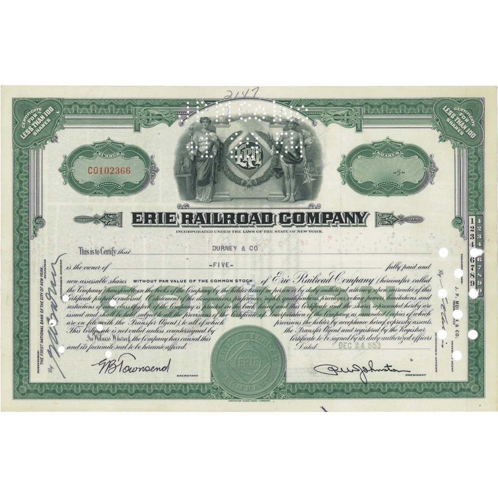 ERIE RAILROAD COMPANY - 5 AZIONI - 1953