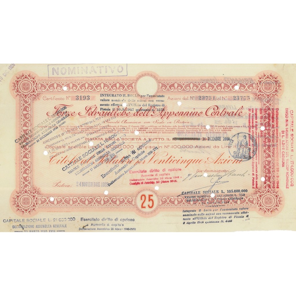 FORZE IDRAULICHE DELL APPENINO CENTRALE - 25 AZIONI PISTOIA 1928