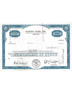 EUROPA HAIR, INC - 100 AZIONI - 1971