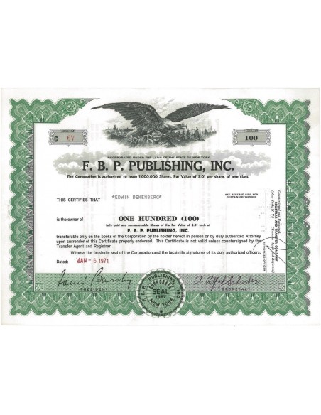 F.B.P. PUBLISHING, INC. 100 AZIONI - 1971