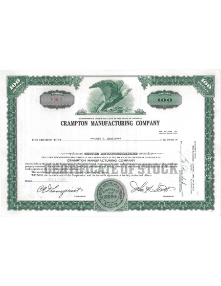 CRAMPTON MANUFACTURING COMPANY - 100 AZIONI - 1964