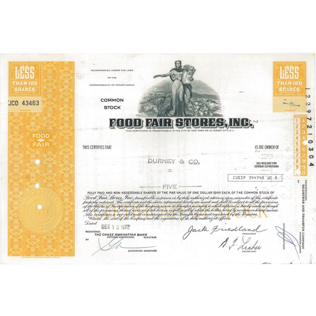 FOOD FAIR STORES, INC. 5 AZIONI - 1972